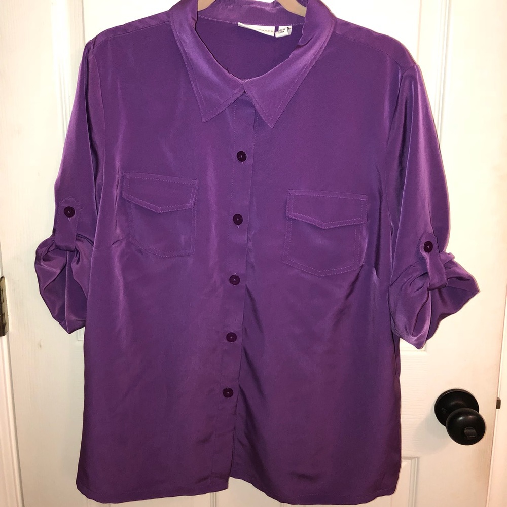 Susan Graver Peachskin Solid Roll Tab Shirt